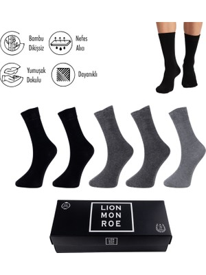 Lion Monroe Saf Bambu Yazlık Erkek Soket Uzun Düz Kısa Füme Çorap Dikişsiz Premium Hediye Kutulu 5'li Softaura Series L5952AZNP