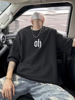 Velmora Fashion Erkek Kısa Kol Yazlık Tişört Bisiklet Yaka Baskılı Oversize T-Shirt - Siyah