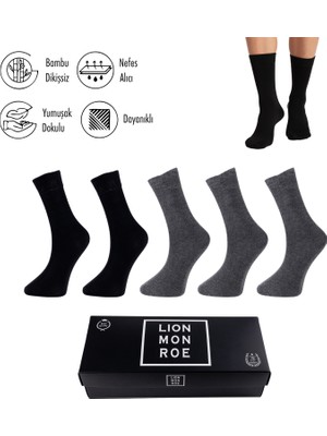 Lion Monroe Saf Bambu Yazlık Erkek Soket Uzun Düz Kısa Füme Çorap Dikişsiz Premium Hediye Kutulu 5'li Softaura Series L5952AZNP