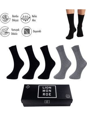 Lion Monroe Saf Bambu Yazlık Erkek Soket Uzun Düz Kısa Füme Çorap Dikişsiz Premium Hediye Kutulu 5'li Softaura Series L5952AZNP