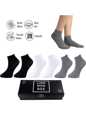 Lion Monroe Saf Bambu Yazlık Erkek Yarım Konç Düz Kısa Siyah Çorap Dikişsiz Premium Hediye Kutulu 6'lı Softaura Series L5952AZNP