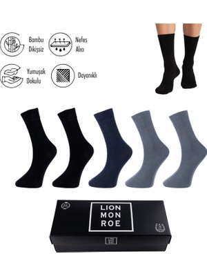 Lion Monroe Saf Bambu Yazlık Erkek Soket Uzun Düz Kısa Füme Çorap Dikişsiz Premium Hediye Kutulu 5'li Softaura Series L5952AZNP