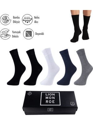 Lion Monroe Saf Bambu Yazlık Erkek Soket Uzun Düz Kısa Füme Çorap Dikişsiz Premium Hediye Kutulu 5'li Softaura Series L5952AZNP