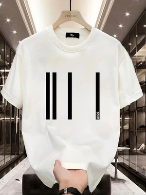 Tarz Yeri Kadın Kısa Kol Yazlık Tişört Bisiklet Yaka Baskılı Oversize T-Shirt - Beyaz