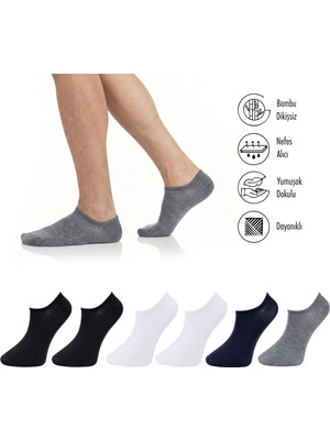 Lion Monroe Saf Bambu Yazlık Erkek Sneaker Düz Kısa Siyah Çorap Dikişsiz Premium Hediye Kutulu 6'lı Softaura Series L5952AZNP