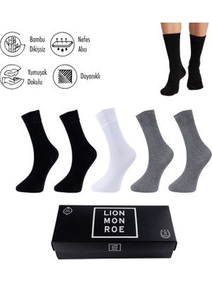Lion Monroe Saf Bambu Yazlık Erkek Soket Uzun Düz Kısa Füme Çorap Dikişsiz Premium Hediye Kutulu 5'li Softaura Series L5952AZNP