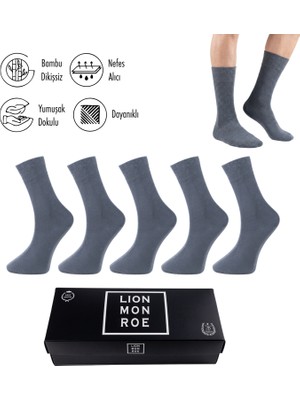 Lion Monroe Saf Bambu Yazlık Erkek Soket Uzun Düz Kısa Füme Çorap Dikişsiz Premium Hediye Kutulu 5'li Softaura Series L5952AZNP