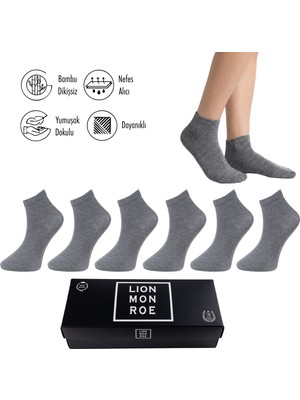 Lion Monroe Saf Bambu Yazlık Erkek Yarım Konç Düz Kısa Siyah Çorap Dikişsiz Premium Hediye Kutulu 6'lı Softaura Series L5952AZNP