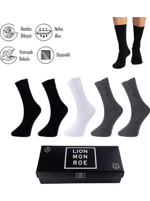 Lion Monroe Saf Bambu Yazlık Erkek Soket Uzun Düz Kısa Füme Çorap Dikişsiz Premium Hediye Kutulu 5'li Softaura Series L5952AZNP