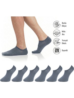 Lion Monroe Saf Bambu Yazlık Erkek Sneaker Düz Kısa Siyah Çorap Dikişsiz Premium Hediye Kutulu 6'lı Softaura Series L5952AZNP