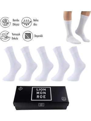 Lion Monroe Saf Bambu Yazlık Erkek Soket Uzun Düz Kısa Füme Çorap Dikişsiz Premium Hediye Kutulu 5'li Softaura Series L5952AZNP