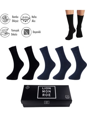 Lion Monroe Saf Bambu Yazlık Erkek Soket Uzun Düz Kısa Füme Çorap Dikişsiz Premium Hediye Kutulu 5'li Softaura Series L5952AZNP