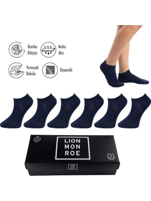 Lion Monroe Saf Bambu Yazlık Erkek Patik Düz Kısa Siyah Çorap Dikişsiz Premium Hediye Kutulu 6'lı Softaura Series L5952AZNP