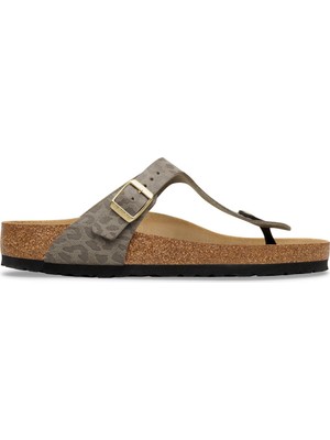 Birkenstock Parmak Arası Syn Leopard Parmak Arası Gri Kadın Terlik