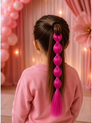 Rhea & Co. Balon Pony Koyu Pembe Kız Çocuk Saç Tokası – 50 cm (1 Adet)