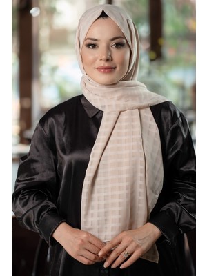 Hürrem Bone Bej Desenli Şal Şifon Kumaş Kareli Çizgili 202107_12