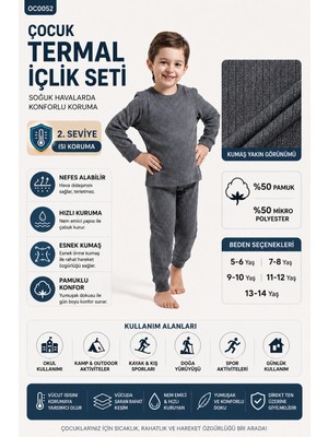 Oil Company Unisex  Antrasit   Termal Çocuk İçlik Takım