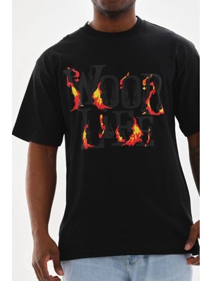 Velmora Fashion Erkek Baskılı T-Shirt Kısa Kol Bisiklet Yaka Rahat Kalıp Tişört - Siyah