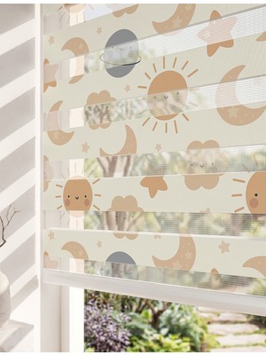 Adhome Sevimli Boho Güneş ve Aydede Dijital Baskılı Bebek Odası Zebra Perde | Ölçü: 30 x 30