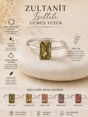 Yudi Atelier 925 Ayar Gümüş Zultanit Yüzük | Renk Değiştiren Zultanit Taşlı Ayarlanabilir Yüzük | Sevgiliye Anneye Hediyelik Yüzük