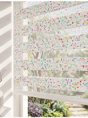 Adhome Renkli Konfeti Puantiye Desenli Dijital Baskılı Çocuk Odası Zebra Perde | Ölçü: 30 x 30