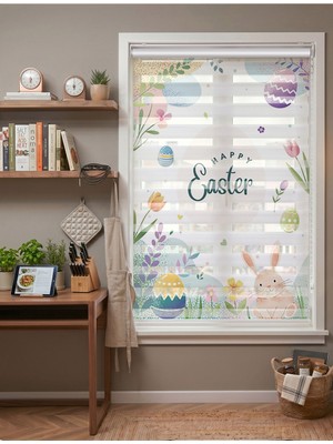 Adhome Sevimli Civciv ve Pastel Paskalya Yumurtaları Dijital Baskılı Lüks Zebra Perde | Ölçü: 30 x 30