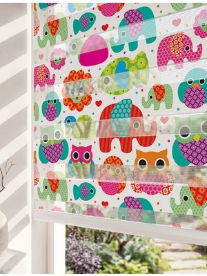 Adhome Rengarenk Sevimli Hayvanlar Aslan Fil Baykuş Dijital Baskılı Çocuk Odası Zebra Perde | Ölçü: 30 x 30