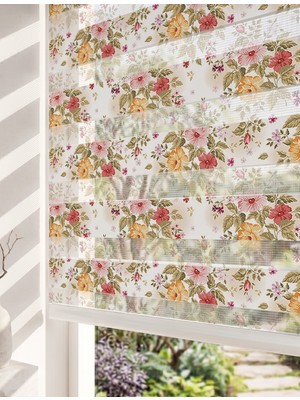 Adhome Vintage Şeftali ve Pembe Çiçekler Dijital Baskılı Klasik Nostaljik Zebra Perde | Ölçü: 30 x 30
