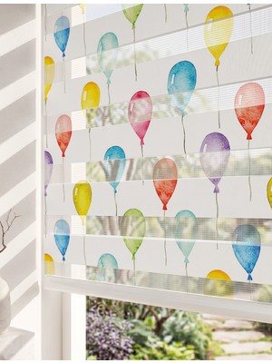 Adhome Rengarenk Suluboya Uçan Balonlar Dijital Baskılı Lüks Bebek Çocuk Odası Zebra Perde | Ölçü: 30 x 30