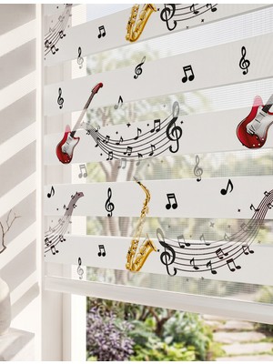 Adhome Müzik Elektro Gitar ve Saksafon Dijital Baskılı Lüks Genç Odası Zebra Perde | Ölçü: 150 x 260