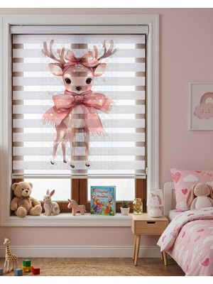 Adhome Pembe Kurdeleli Sevimli Ceylan Dijital Baskılı Zebra Perde | Ölçü: 30 x 30