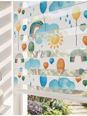 Adhome Gökkuşağı ve Renkli Balonlar Dijital Baskılı Bebek Odası Zebra Perde | Ölçü: 30 x 30