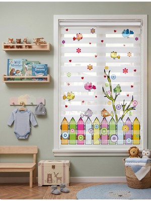 Adhome Uyuyan Ay Dede ve Sevimli Baykuşlar Dijital Baskılı Masalsı Bebek Odası Zebra Perde | Ölçü: 30 x 30