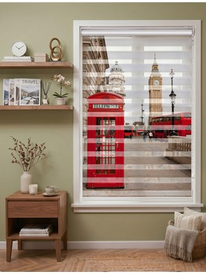 Adhome Londra Telefon Kulübesi ve Big Ben Dijital Baskılı Modern Zebra Perde | Ölçü: 30 x 30