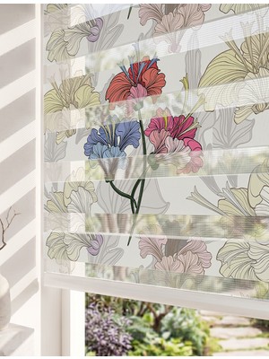 Adhome Suluboya Mavi ve Mor Çiçekli Dallar Dijital Baskılı Lüks Romantik Zebra Perde | Ölçü: 30 x 30