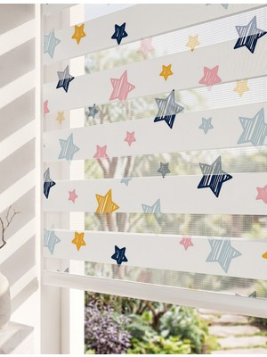 Adhome Kuyruklu Pastel Yıldızlar Dijital Baskılı Çocuk Odası Zebra Perde | Ölçü: 30 x 30