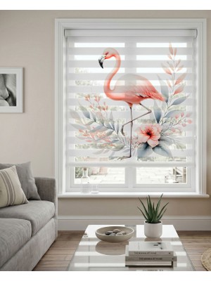 Adhome Çiçekli Pembe Flamingo Dijital Baskılı Zebra Perde | Ölçü: 30 x 30