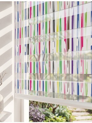 Adhome Renkli Dikey Fırça Darbeleri Çizgili Dijital Baskılı Modern Lüks Zebra Perde | Ölçü: 30 x 30