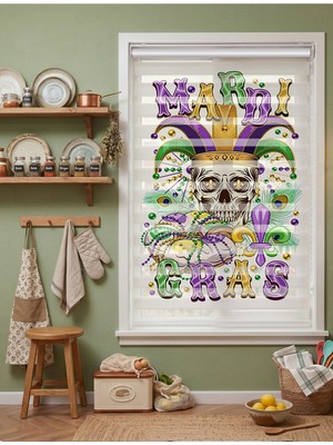 Adhome Çiçekli Sugar Skull Kurukafa Dijital Baskılı Lüks Zebra Perde | Ölçü: 30 x 30