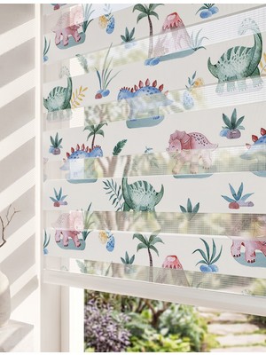 Adhome Sevimli Dinozorlar ve Ağaçlar Dijital Baskılı Çocuk Odası Zebra Perde | Ölçü: 30 x 30