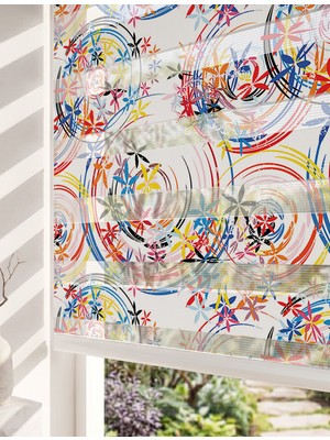 Adhome Soyut Rengarenk Dairesel Çiçekler Dijital Baskılı Modern Lüks Zebra Perde | Ölçü: 30 x 30