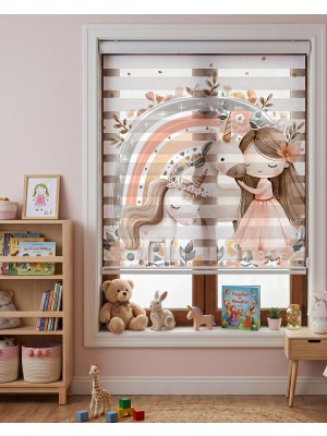 Adhome Unicorn ve Masal Kızı Gökkuşağı Dijital Baskılı Zebra Perde | Ölçü: 30 x 30