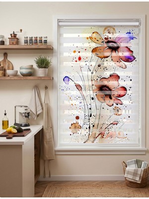 Adhome Rengarenk Suluboya Çiçekler Desenli Dijital Baskılı Zebra Perde | Ölçü: 30 x 30