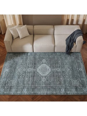 Cool Halı Private Xw Füme Rengi Vintage Halı Şönil Makinede Yıkanabilir Modern Klasik Desenli Şık Salon Halısı