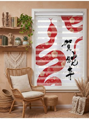 Adhome Çin Yılan Yılı Asya Temalı Dijital Baskılı Lüks Zebra Perde | Ölçü: 30 x 30