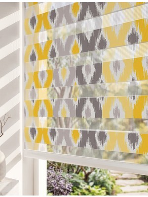 Adhome Sarı Gri Ikat Baklava Geometrik Dijital Baskılı Lüks Bohem Zebra Perde | Ölçü: 30 x 30