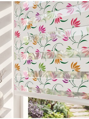 Adhome Tropikal Pembe Flamingo ve Yeşil Yapraklar Dijital Baskılı Zebra Perde | Ölçü: 30 x 30