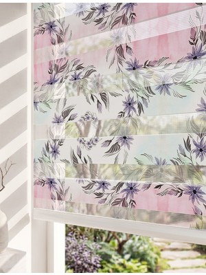 Adhome Zarif Pastel Mor Lila Çiçekli Botanik Dijital Baskılı Lüks Romantik Zebra Perde | Ölçü: 30 x 30