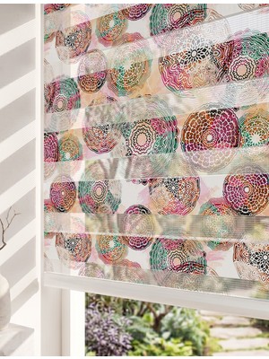 Adhome Klasik Kahverengi ve Mavi Damask Barok Desenli Dijital Baskılı Lüks Zarif Zebra Perde | Ölçü: 30 x 30