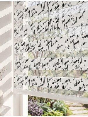 Adhome Vintage Siyah Beyaz El Yazısı Kaligrafi Dijital Baskılı Lüks Retro Zebra Perde | Ölçü: 30 x 30